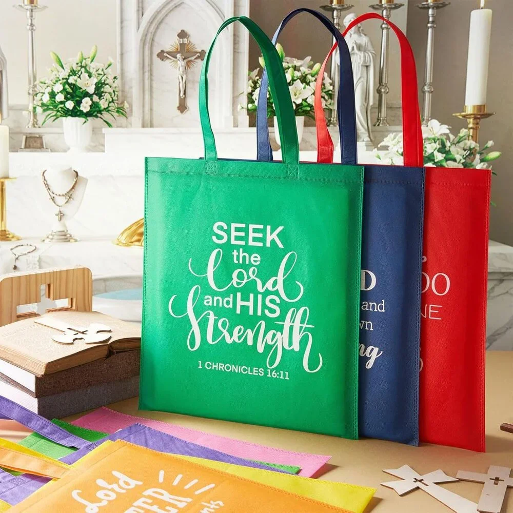 Religious Reusable Tote Bags Set 8 Bright Colors Bible Verses Gift - Picture 6 of 6